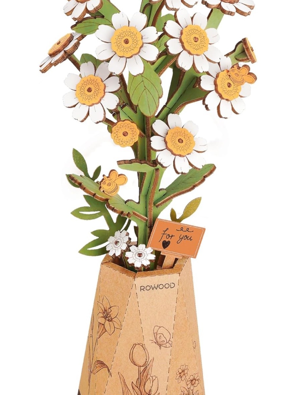 Wooden Flower Puzzle - White & Green Decorative Bouquet